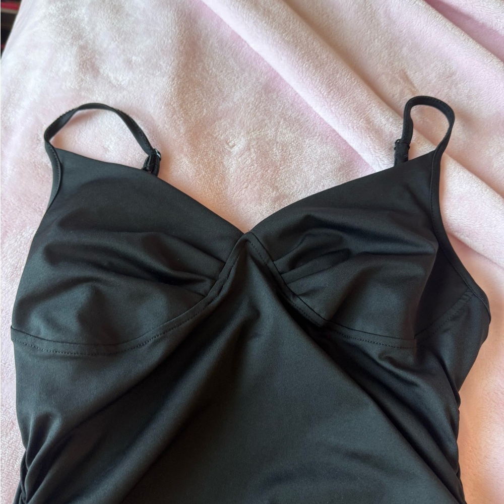 Black Ruffled Mini  Dress With Ruching - Picture 6 of 8